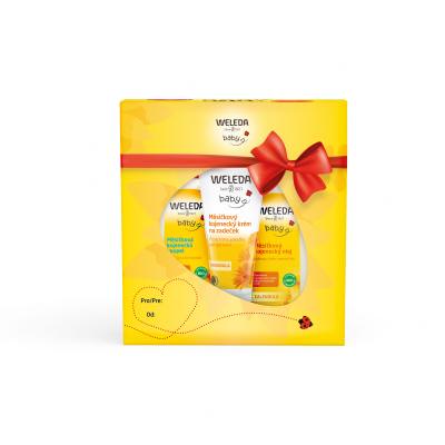 Weleda Baby Calendula Oil Set Geschenkset Baby-Öl 200 ml + Baby-Wundschutzcreme 75 ml + Baby-Bad 200 ml