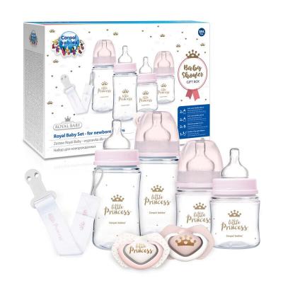 Canpol babies Royal Baby Set Little Princess Geschenkset EasyStart Anti-Colic Babyflasche 2 x 240ml + EasyStart Anti-Colic Babyflasche 2 x 120ml + Light Touch Royal Baby Schnuller 2 x 0-6m + Royal Baby Schnuller Clip mit Schleife 1 St.