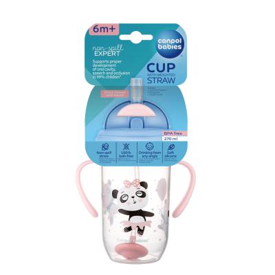 Canpol babies Exotic Animals Non-Spill Expert Cup With Weighted Straw Pink Trinkbecher für Kinder 270 ml