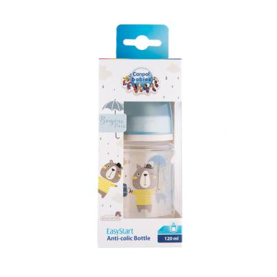 Canpol babies Bonjour Paris Easy Start Anti-Colic Bottle Blue 0m+ Babyflasche für Kinder 120 ml