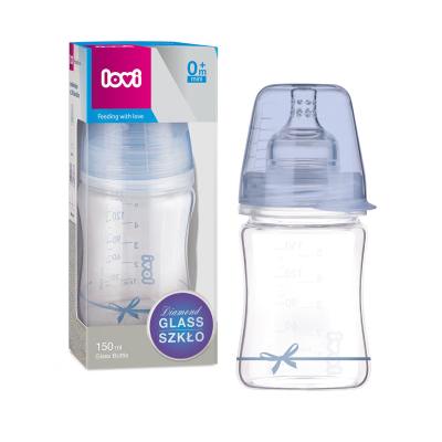 LOVI Baby Shower Glass Bottle Blue 0m+ Babyflasche für Kinder 150 ml