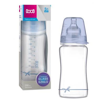 LOVI Baby Shower Glass Bottle Blue 3m+ Babyflasche für Kinder 250 ml