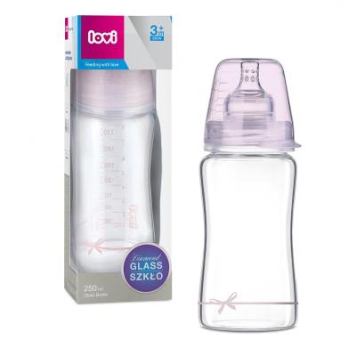 LOVI Baby Shower Glass Bottle Pink 3m+ Babyflasche für Kinder 250 ml