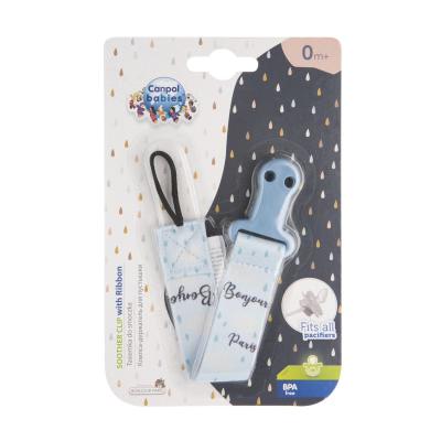 Canpol babies Bonjour Paris Soother Clip With Ribbon Blue Schnullerclip für Kinder 1 St.