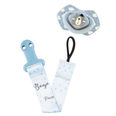 Canpol babies Bonjour Paris Soother Clip With Ribbon Blue Schnullerclip für Kinder 1 St.