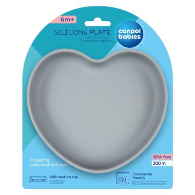 Canpol babies Silicone Suction Plate Heart Grey Geschirr für Kinder 300 ml