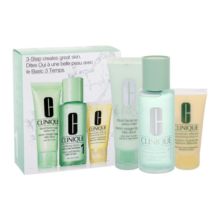 Clinique 3-Step Skin Care Geschenkset 50ml All About Clean Liquid Facial Soap Extra Mild + 100ml Clarifying Lotion 1 + 30ml Dramatically Different Moisturizing Lotion