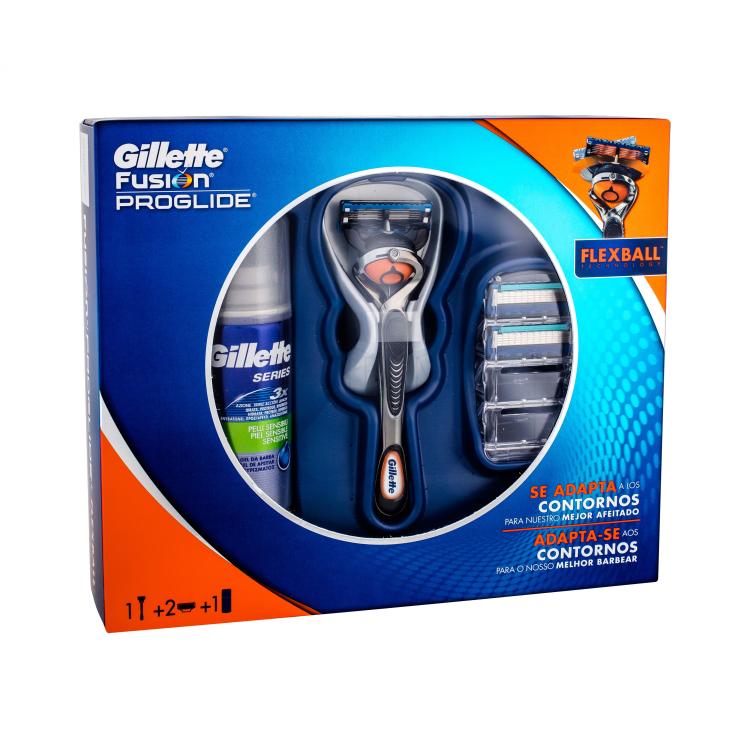 Gillette Fusion Proglide Flexball Geschenkset Rasierer mit einer Klinge 1 St + Wechselklinge 2 St + Rasiergel Series Sensitive 75 ml