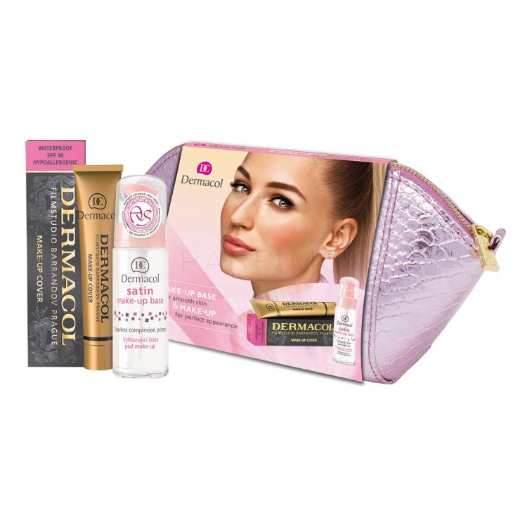 Dermacol Satin Geschenkset Make-up-Basis 30 ml + Make-up Cover LSF30 30 g 207 + Kosmetiktasche