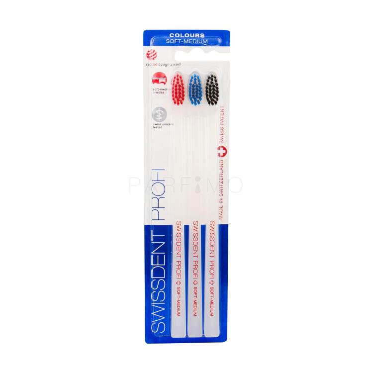 Swissdent Profi Colours Trio Soft-Medium Zahnbürste 3 St. Farbton  Red, Blue, Black