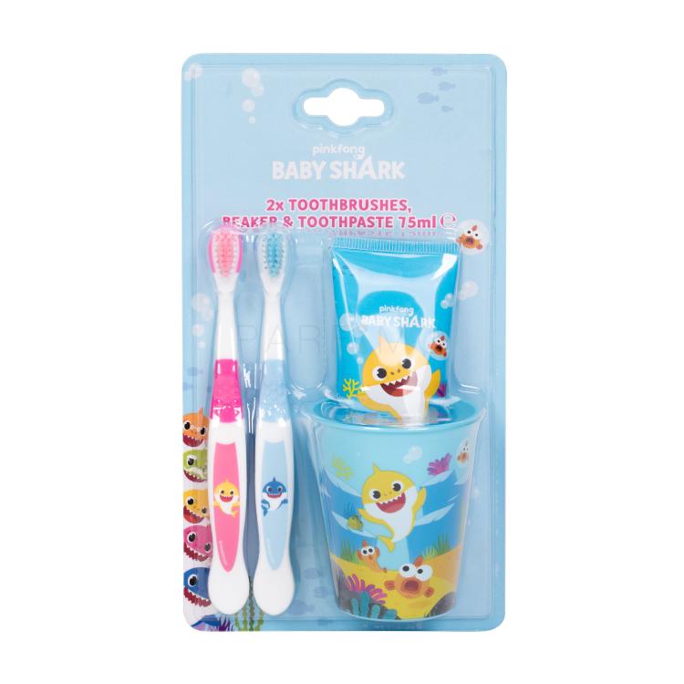 Pinkfong Baby Shark Set Geschenkset Zahnbürste 2 St. + Zahnpasta 75 ml + Zahnbürstenbecher