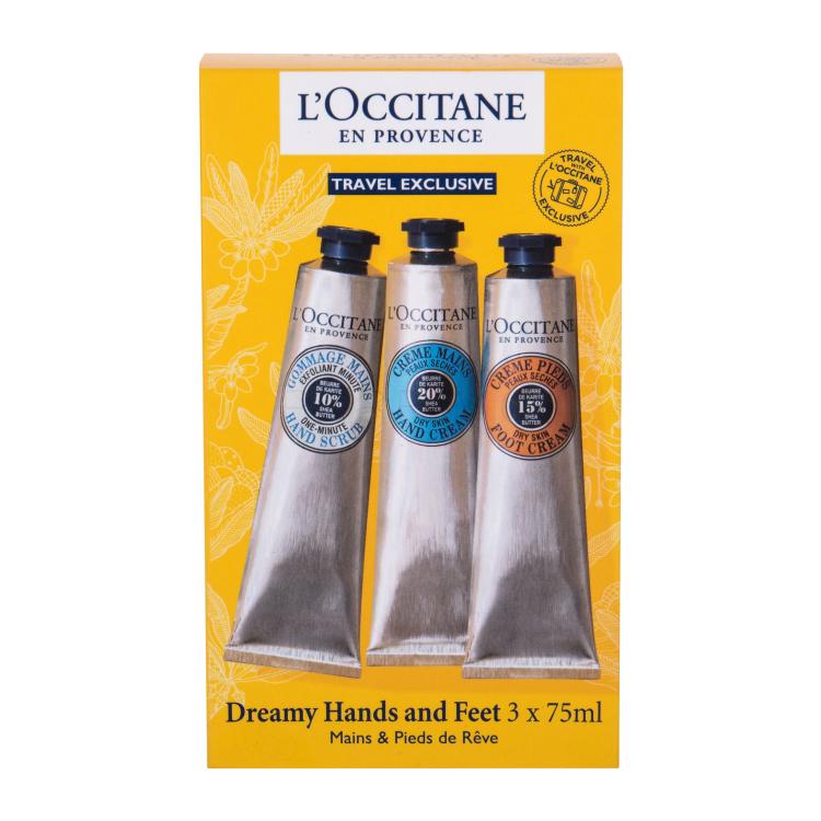 L&#039;Occitane Shea Butter Travel Kit Geschenkset Handcreme 75 ml + Handpeeling 75 ml + Fußcreme 75 ml