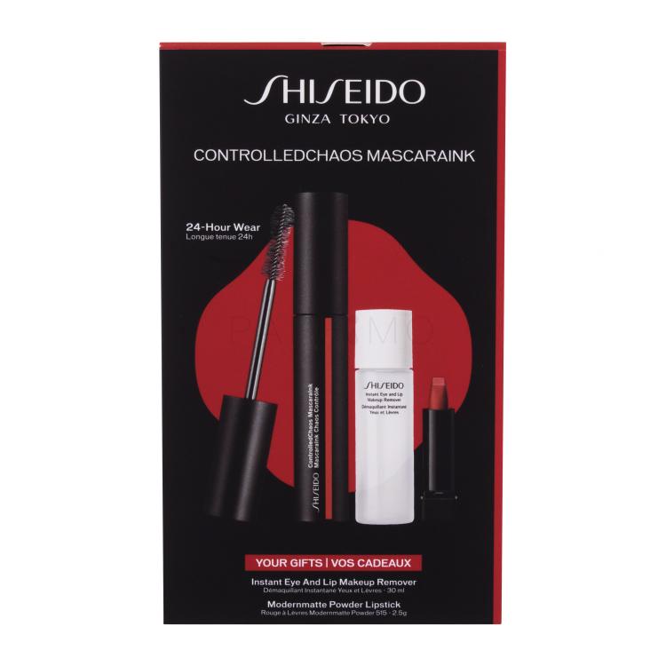 Shiseido ControlledChaos MascaraInk Geschenkset Mascara ControlledChaos MascaraInk 11,5 ml + Make-up Entferner Instant Eye and Lip Makeup Remover 30 ml + Lippenstift ModernMatte Powder Lipstick 2,5 g 515 Mellow Drama