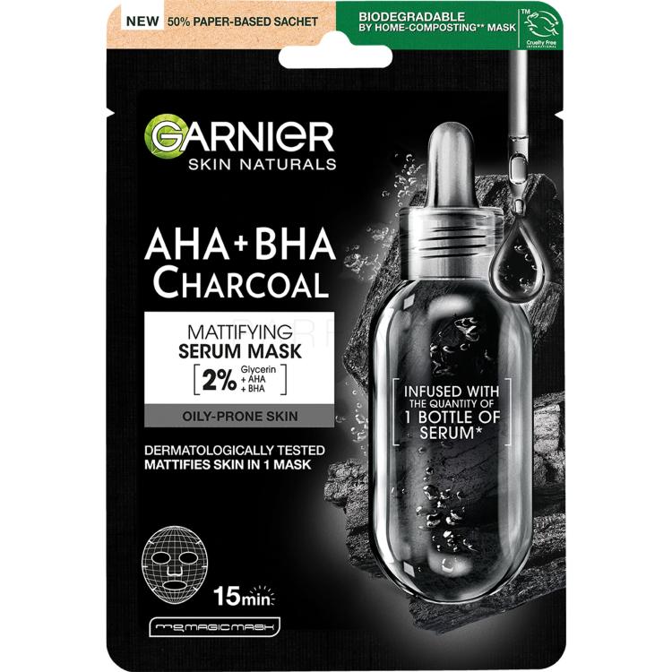 Garnier Skin Naturals AHA + BHA Charcoal Mattifying Serum Mask Gesichtsmaske für Frauen 1 St.