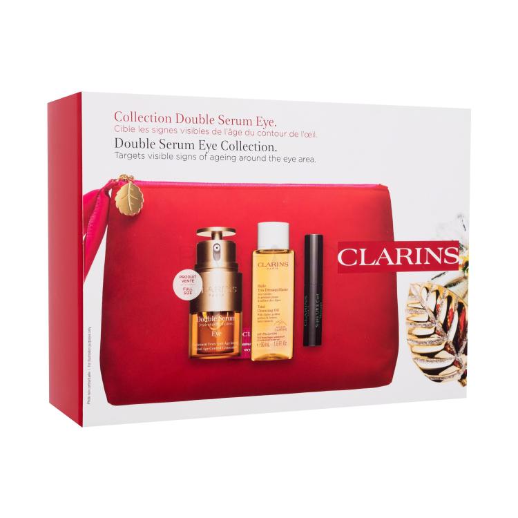 Clarins Double Serum Eye Collection Geschenkset Augenserum Double Serum Eye 20 ml + Reinigungsöl Total Cleansing Oil 50 ml + Supra Lift &amp; Curl Mascara 3 ml 01 Intense Black + Kosmetiketui