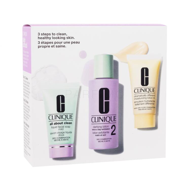 Clinique 3-Step Skin Care Geschenkset Reinigungswasser Clarifying Lotion 2 60 ml + Gesichtsseife All About Clean Liquid Facial Soap Mild 30 ml + Reinigungsemulsion Dramatically Different Moisturizing Lotion 30 ml