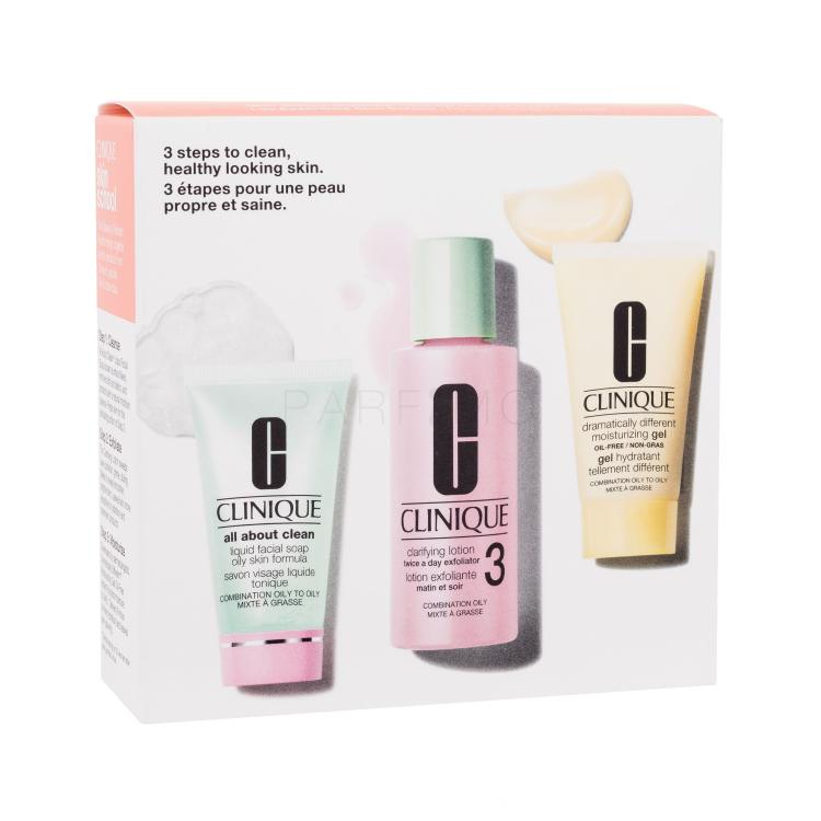 Clinique 3-Step Skin Care Geschenkset Reinigungswasser Clarifying Lotion 3 60 ml + Gesichtsseife All About Clean Liquid Facial Soap Oily 30 ml + Reinigungsgel Dramatically Different  30 ml