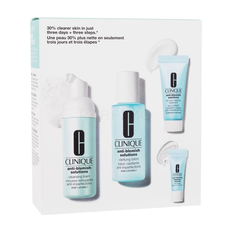 Clinique Anti-Blemish Solutions Geschenkset Gesichtswasser Anti-Blemish Solutions Clarifying Lotion 60 ml + Reinigungsschaum Anti-Blemish Solutions Cleansing Foam 50 ml + Tagescreme Anti-Blemish Solutions All Over Clearing Treatment 15 ml + Reinigungsgel Anti-Blemish Solutions Clinical Clearing Gel 