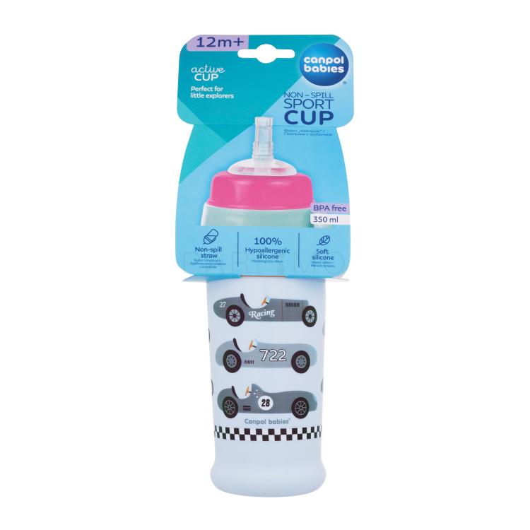 Canpol babies Active Cup Non-Spill Sport Cup Cars Blue Trinkbecher für Kinder 350 ml