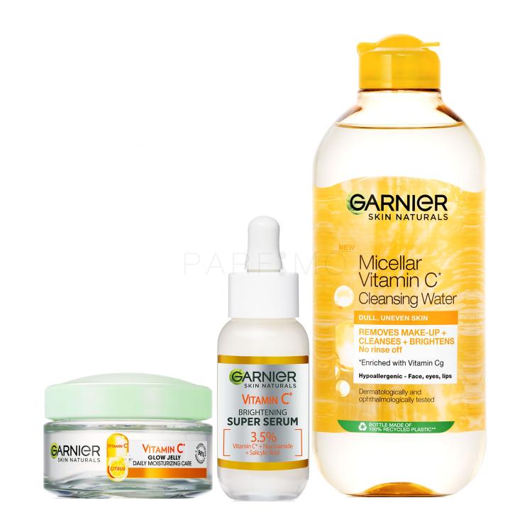 Set Gesichtsgel Garnier Skin Naturals Vitamin C Glow Jelly Daily Moisturizing Care + Gesichtsserum Garnier Skin Naturals Vitamin C Brightening Super Serum + Mizellenwasser Garnier Skin Naturals Vitamin C Micellar Cleansing Water