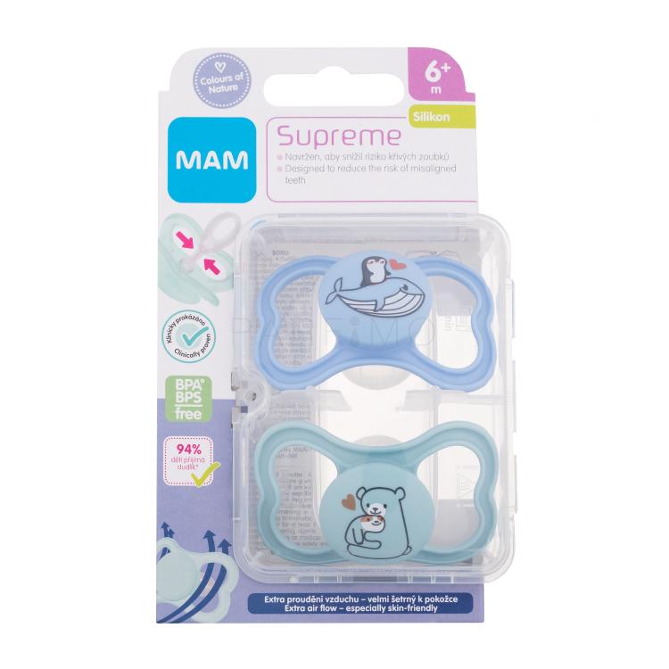 MAM Supreme Silicone Pacifier 6m+ Blue &amp; Turquoise Schnuller für Kinder 2 St.