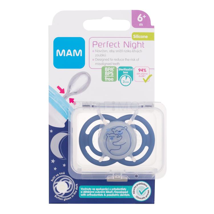 MAM Perfect Night Silicone Pacifier 6m+ Bears Schnuller für Kinder 1 St.