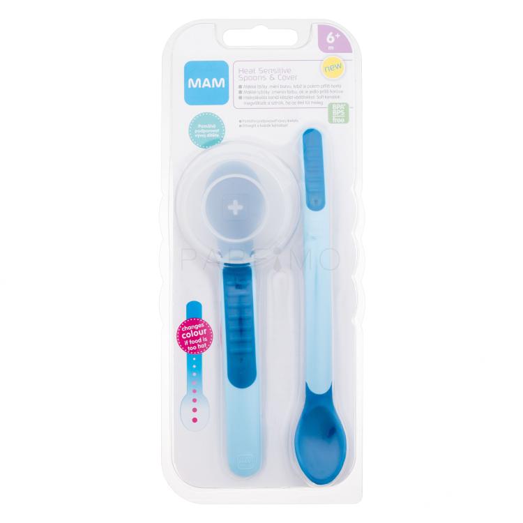 MAM Heat Sensitive Spoons &amp; Cover 6m+ Blue Geschirr für Kinder Set