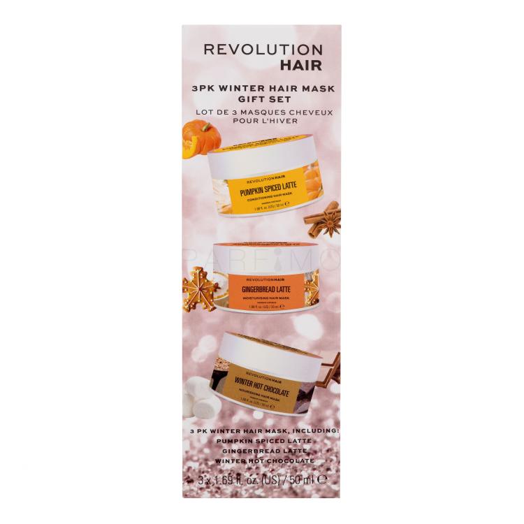 Revolution Haircare London Winter Hair Mask Gift Set Geschenkset Haarmaske Pumpkin Spiced Latte Conditioning Hair Mask 50 ml+ Haarmaske Gingerbead Latte Moisturising Hair Mask 50 ml+ Haarmaske Winter Hot Chocolate Nourishing Hair Mask 50 ml