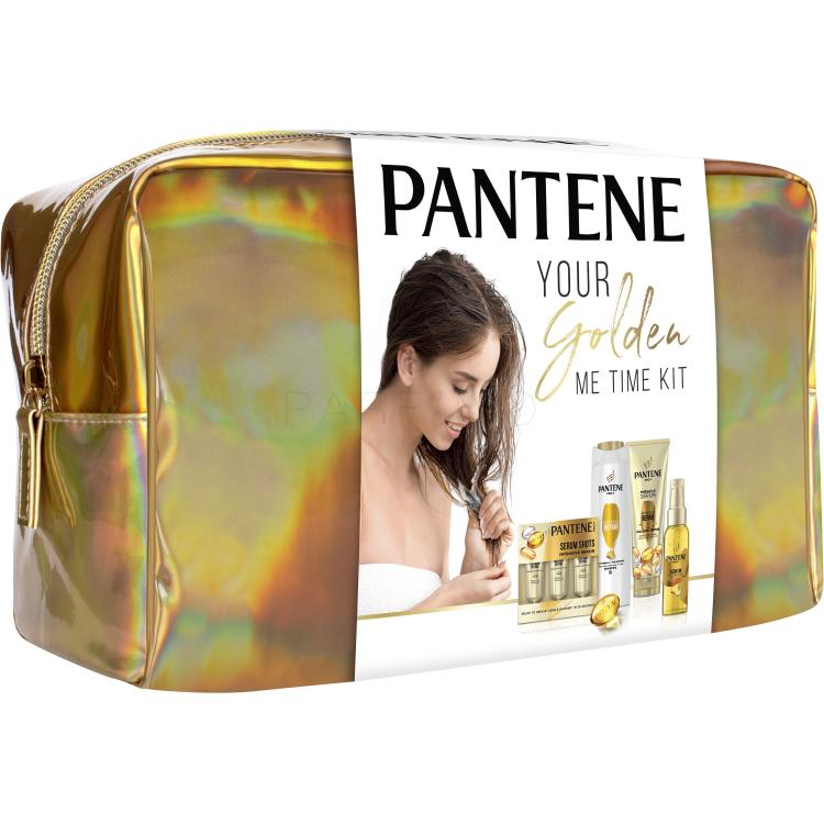 Pantene PRO-V Your Golden Me Time Kit Geschenkset Shampoo Intensive Repair 250 ml + Conditioner Intensive Repair 200 ml + Haaröl Keratin Protect Oil 100 ml + Intensive Haarpflege Serum Shots Intensive Repair 3x15 ml + Kosmetiktasche