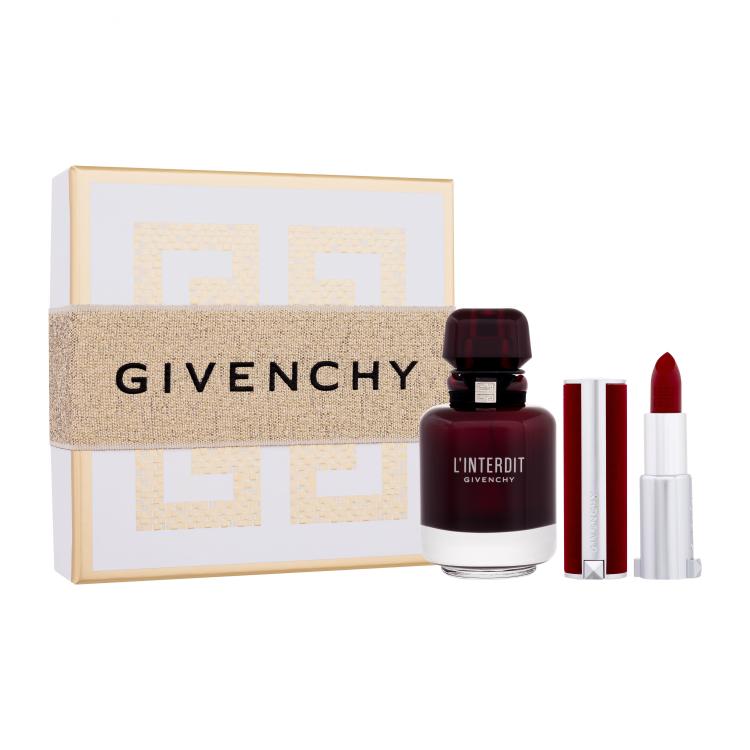 Givenchy L&#039;Interdit Rouge SET1 Geschenkset Eau de Parfum 50 ml + Lippenstift Le Rouge Deep Velvet 3,4 g 37 Rouge Grainé