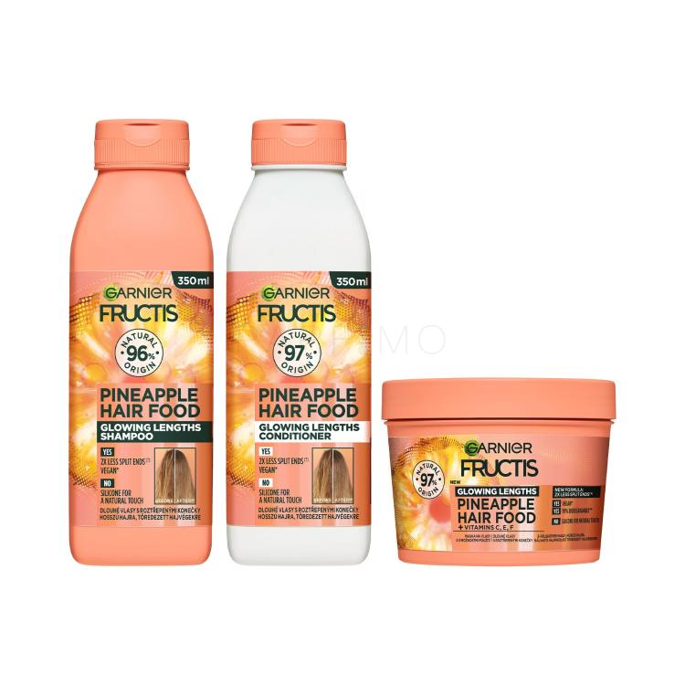 Set Haarmaske Garnier Fructis Hair Food Pineapple Glowing Lengths Mask + Conditioner Garnier Fructis Hair Food Pineapple Glowing Lengths Conditioner + Shampoo Garnier Fructis Hair Food Pineapple Glowing Lengths Shampoo