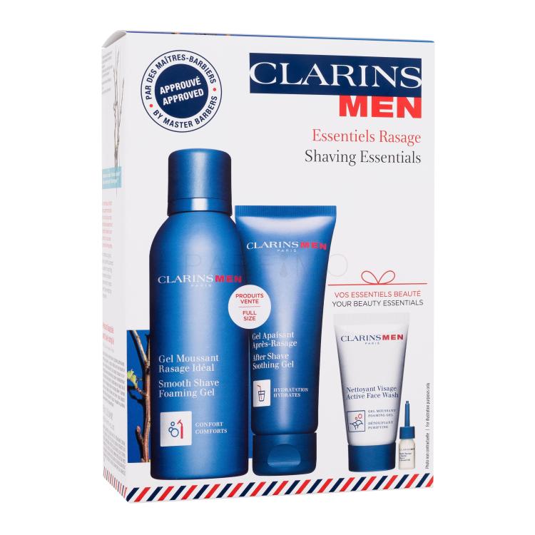 Clarins Men Shaving Essentials Geschenkset Rasiergel Smooth Shave Foaming Gel 150 ml + Rasiergel After Shave Soothing Gel 75 ml + Reinigungsgel Active Face Wash 30 ml + Bartöl Shave and Beard Oil 3 ml