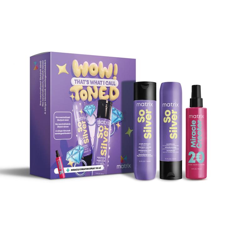 Matrix So Silver Geschenkset So Silver Purple Shampoo 300 ml + So Silver Conditioner 300 ml + Pflegendes Haarspray Miracle Creator Multi-Tasking Treatment 190 ml