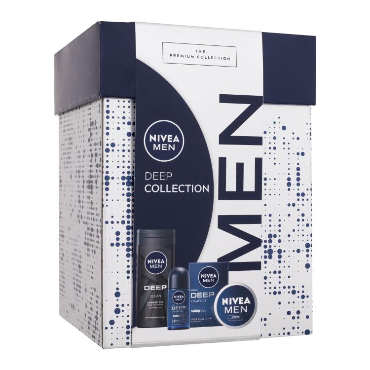 Nivea Men Deep Collection Geschenkset Gesichts-, Körper- und Handcreme Men Creme 75 ml + Rasierwasser Men Deep Comfort 100 ml + Antiperspirant Men Deep Darkwood 50 ml + Duschgel Men Deep Clean 250 ml