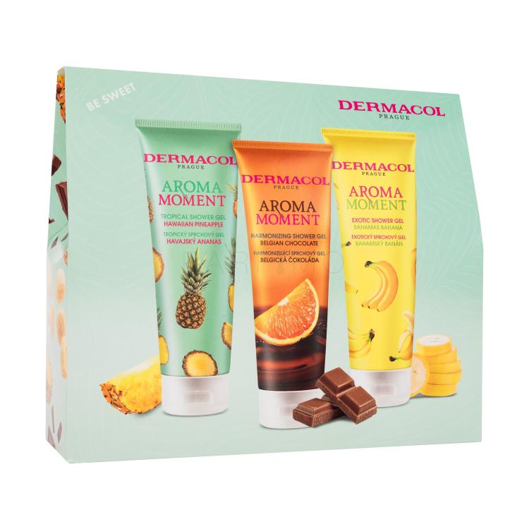 Dermacol Aroma Moment Be Sweet Geschenkset Duschgel Hawaiianische Ananas 250 ml + Duschgel Belgische Schokolade 250 ml + Duschgel Bahamas Banane 250 ml