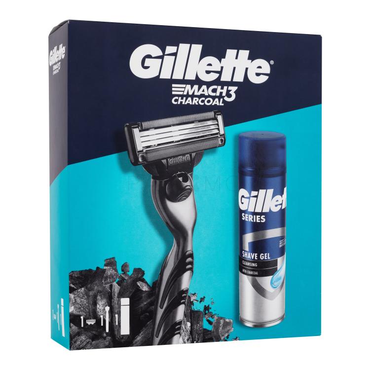 Gillette Mach3 Charcoal Geschenkset Rasierer Mach3 Charcoal 1 St. + Rasiergel Series Shave Gel Cleansing With Charcoal 200 ml