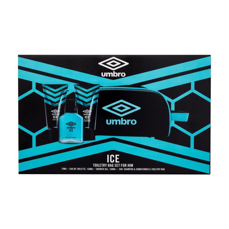 UMBRO Ice Geschenkset Eau de Toilette 75 ml + Duschgel 150 ml + Shampoo und Conditioner 2in1 150 ml + Kosmetiktasche