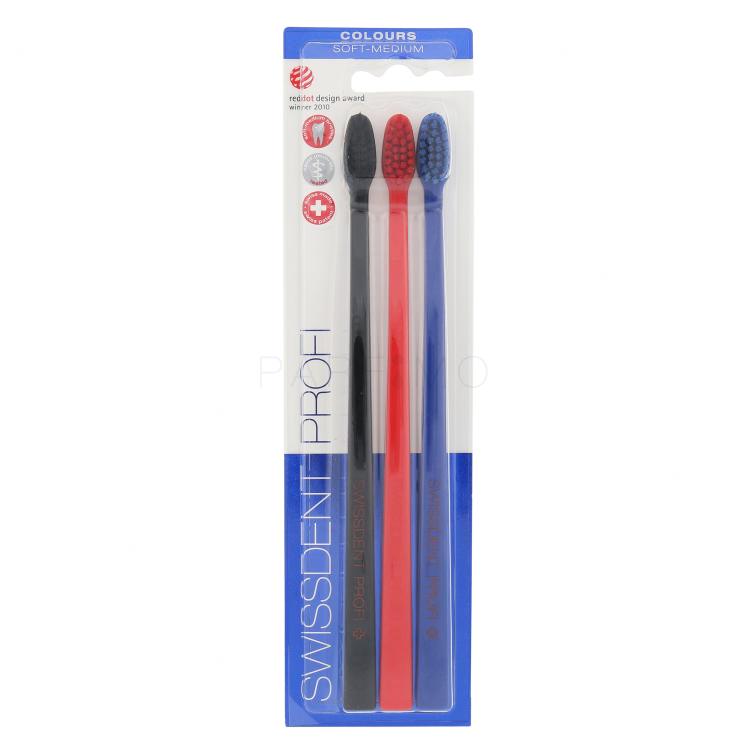 Swissdent Profi Colours Trio Soft-Medium Zahnbürste 3 St. Farbton  Black, Red, Blue